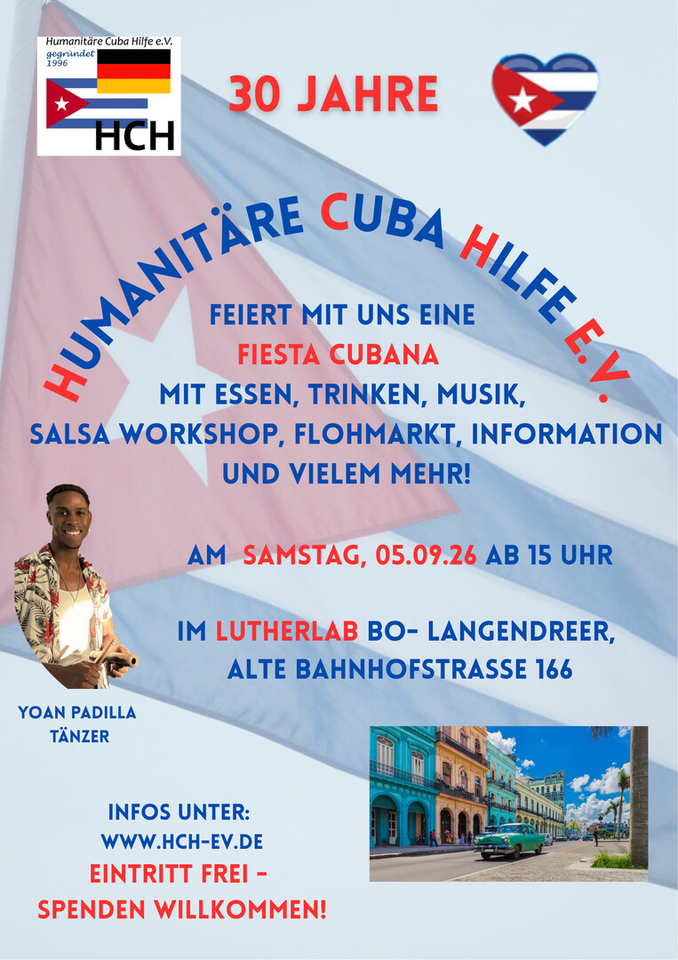 Das Einladungsplakat für die 30 Jahre HCH Feier am 05.09.2026. Wir feiern mit Essen, Trinken, Musik und vielem mehr im LutherLAB ab 15 Uhr.